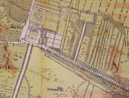Historic map showing layout of house and gardens