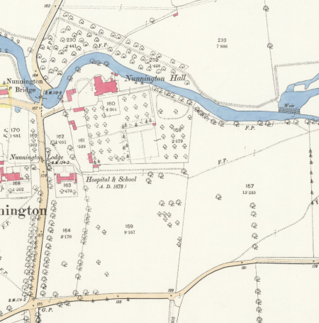 Nunnington Hall from OS 25" 1st edition, surveyed 1890. National Library of Scotland CC-BY-NC-SA