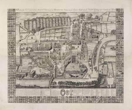 Historic map showing birds eye view of the buildings and streets of the town of Richmond