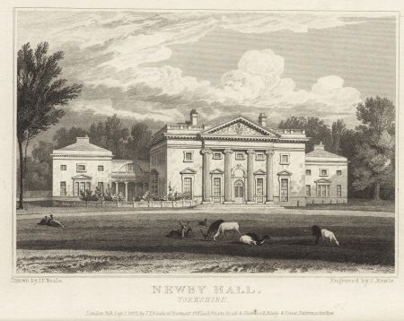 Drawing of Newby Hall from Neale, J. P. 1822. Views of the seats of noblemen and gentlemen, in England, Wales, Scotland, and Ireland. London, Sherwood, Neely and Jones. Public domain.