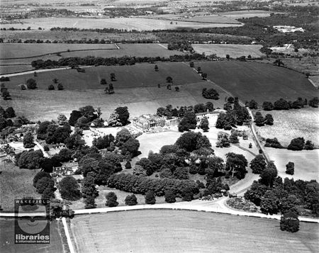 Figure 31. Aerial photograph of Woolley Hall with the park beyond (looking north) c. 1950s-1960s. Reproduced with the permission of Wakefield Council Libraries Photographic Collection.