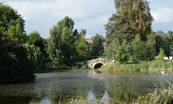View across the lake of the park and house at Cusworth