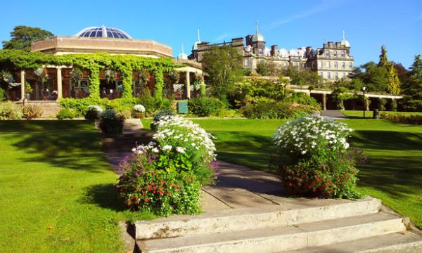 A view of Valley Gardens, Harrogate showing the steps up to the Sun Pavilion