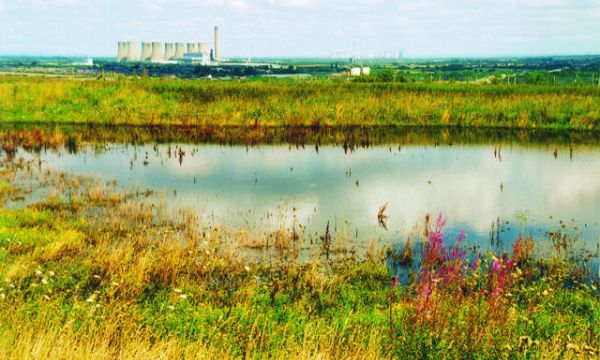  A view from the hilltop looking east towards Eggborough and Drax power stations, 2005, ©Colvin and Moggridge