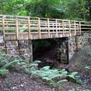 A stone bridge over a small stream.