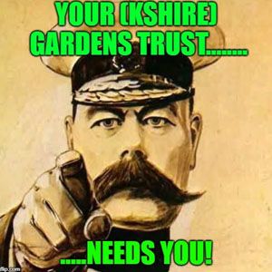 A picture of Lord Kitchener with the words "Yorkshire Gardens Trust... needs you!"