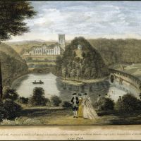 One of four views of the water garden at Studley Royal Water Gardens, North Yorkshire, by A Walker after Balthazar Nebot (fl. 1730-62), coloured mezzotints, 1758. Image reference 147157. ©National Trust Images/John Hammond. www.nationaltrust.org.uk